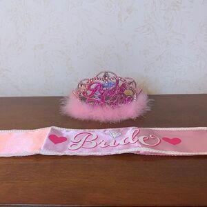 Pink Bride Sash with Hearts and Pink Bride to Be Tiara